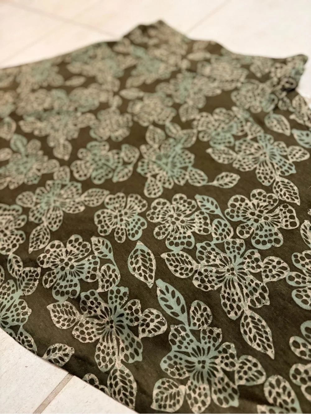 New York & Company Olive Green Floral Circle Skirt